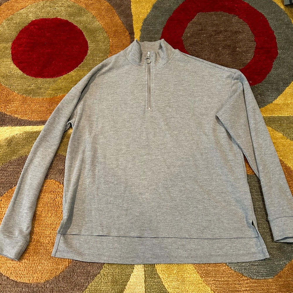 Forever 21 Grey Quarter Zip Circle Zipper Waffle Knit Thermal Top Oversized S
